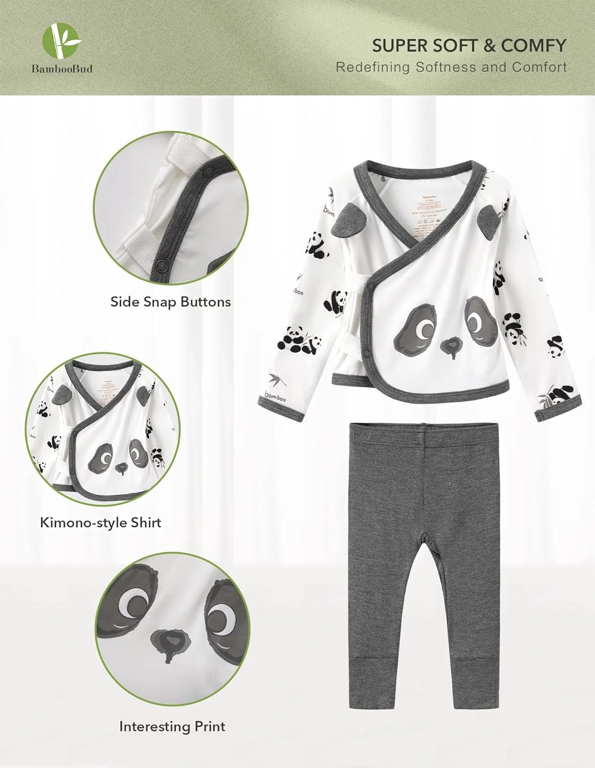 ست لباس خواب نوزادی بامبو باد، پیژامه آستین بلند کیمونو و شلوار دخترانه و پسرانه، لباس خواب نرم ست لباس خواب نوزادی بامبو باد، پیژامه آستین بلند کیمونو و شلوار دخترانه و پسرانه، لباس خواب نرم