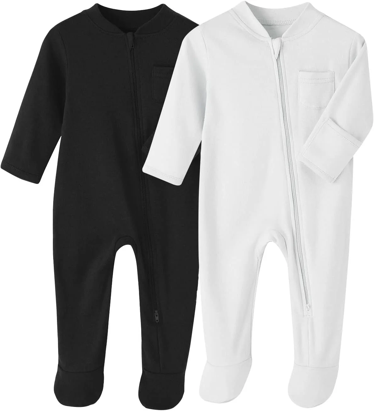 لباس خواب پا دار نوزادی унисекс BINIDUCKLING، بسته 2 عددی، لباس های یکسره نخی و راحت، مناسب نوزاد پسر و دختر، 0-12 ماه لباس خواب پا دار نوزادی унисекс BINIDUCKLING، بسته 2 عددی، لباس های یکسره نخی و راحت، مناسب نوزاد پسر و دختر، 0-12 ماه