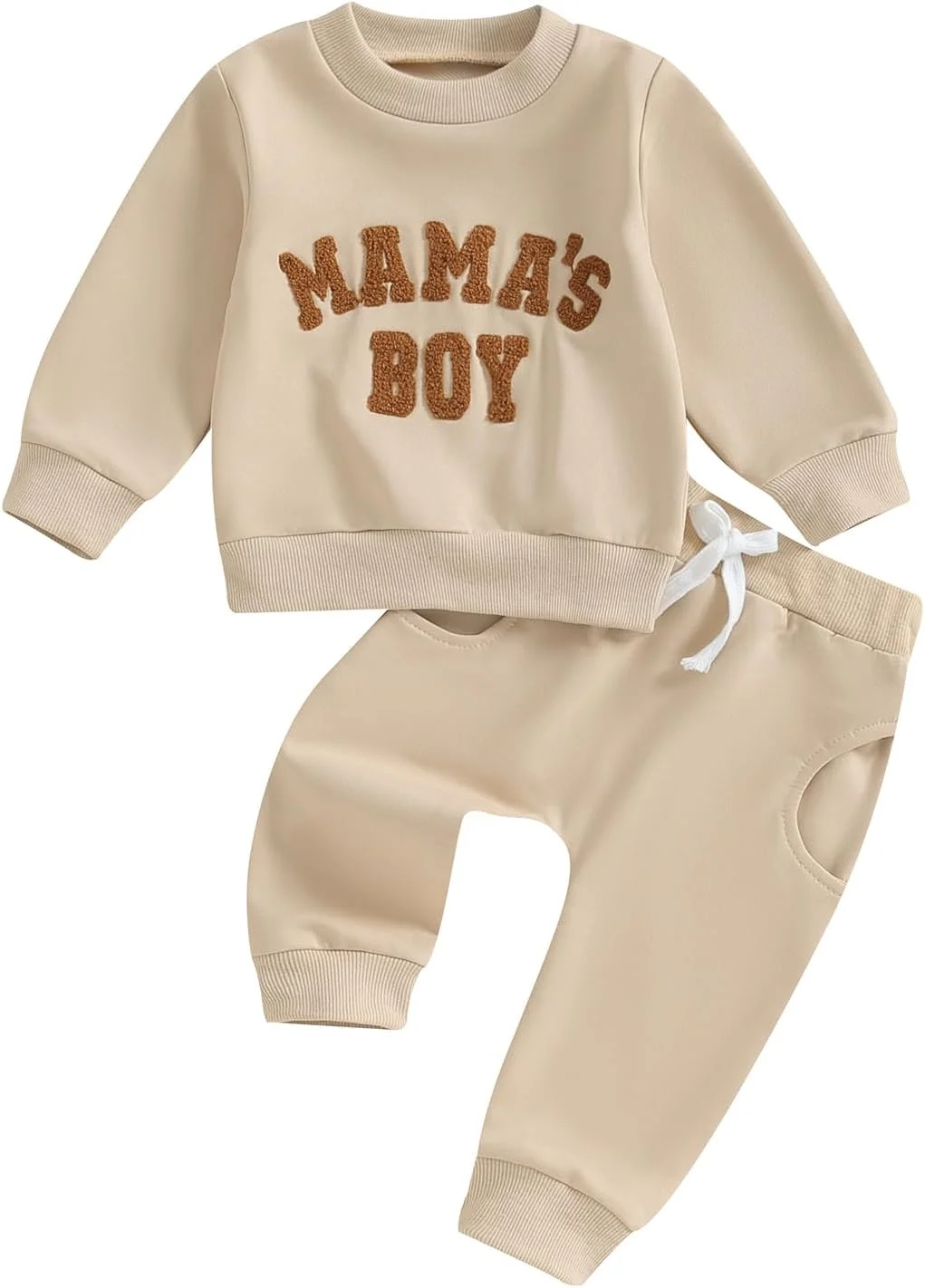 ست لباس پسرانه Carolilly، تیشرت آستین بلند گلدوزی شده با حروف MAMA'S BOY، بلوز و شلوار جیب دار، ست لباس ورزشی 2 تکه، لباس نوزادی پسرانه ست لباس پسرانه Carolilly، تیشرت آستین بلند گلدوزی شده با حروف MAMA'S BOY، بلوز و شلوار جیب دار، ست لباس ورزشی 2 تکه، لباس نوزادی پسرانه