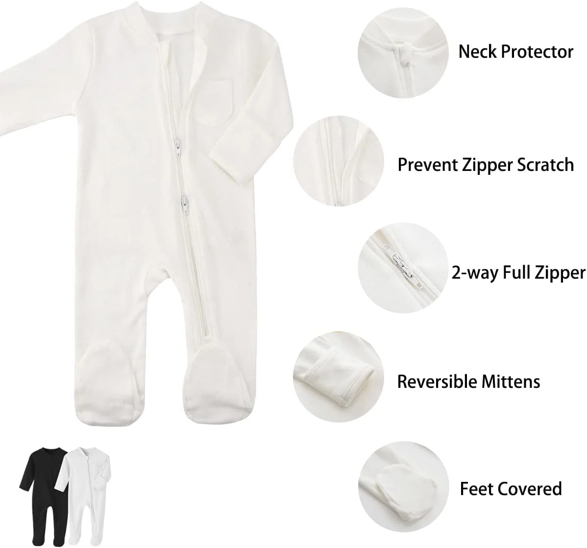 لباس خواب پا دار نوزادی унисекс BINIDUCKLING، بسته 2 عددی، لباس های یکسره نخی و راحت، مناسب نوزاد پسر و دختر، 0-12 ماه لباس خواب پا دار نوزادی унисекс BINIDUCKLING، بسته 2 عددی، لباس های یکسره نخی و راحت، مناسب نوزاد پسر و دختر، 0-12 ماه