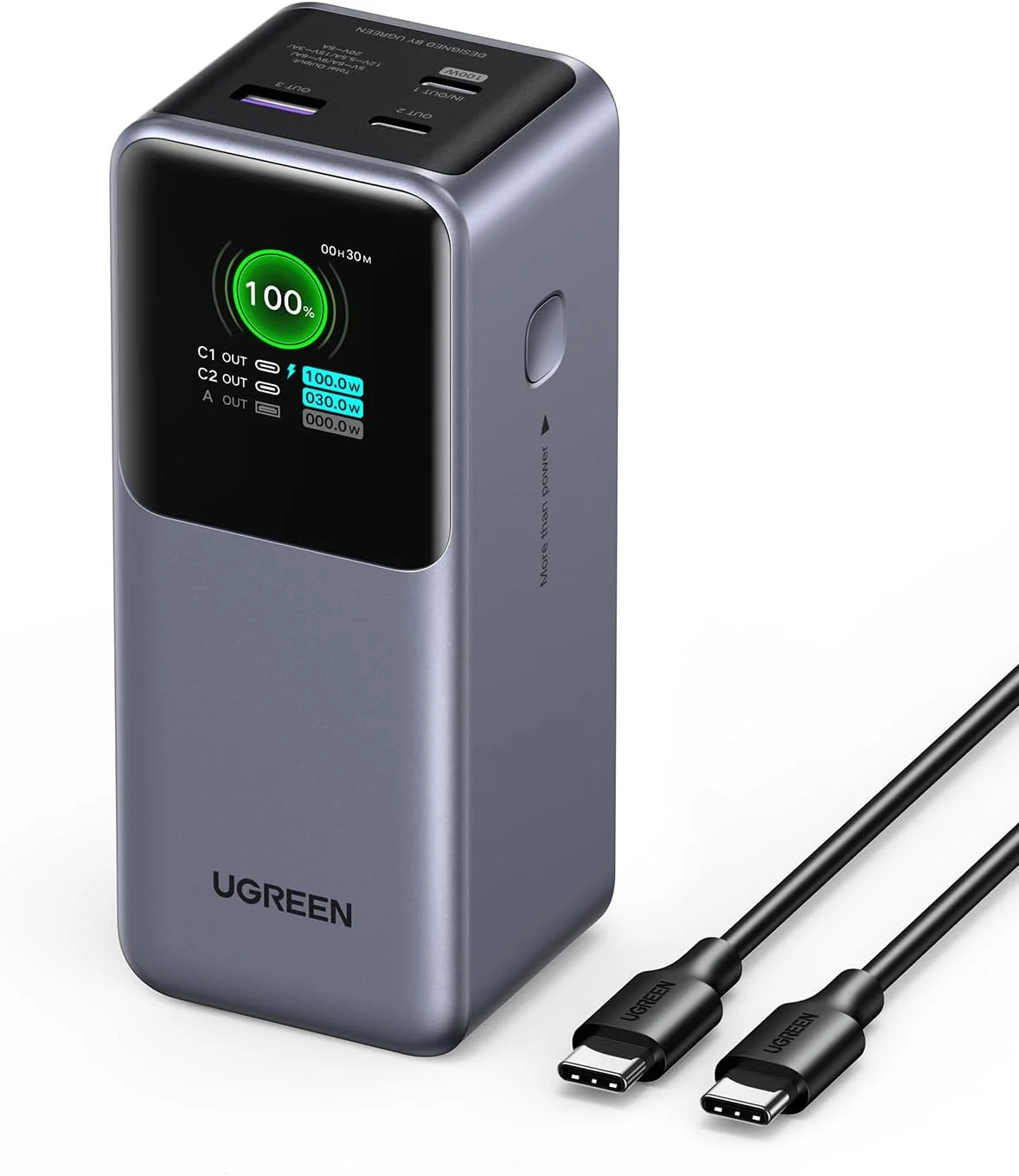 پاوربانک 20000mAh یوگرین Nexode با شارژ سریع 130W PD، دارای 2 پورت USB-C و 1 پورت USB-A، شارژر قابل حمل با نمایشگر دیجیتال هوشمند، بسته باتری برای MacBook، iPad Pro، سری iPhone 17، Galaxy S25U و غیره