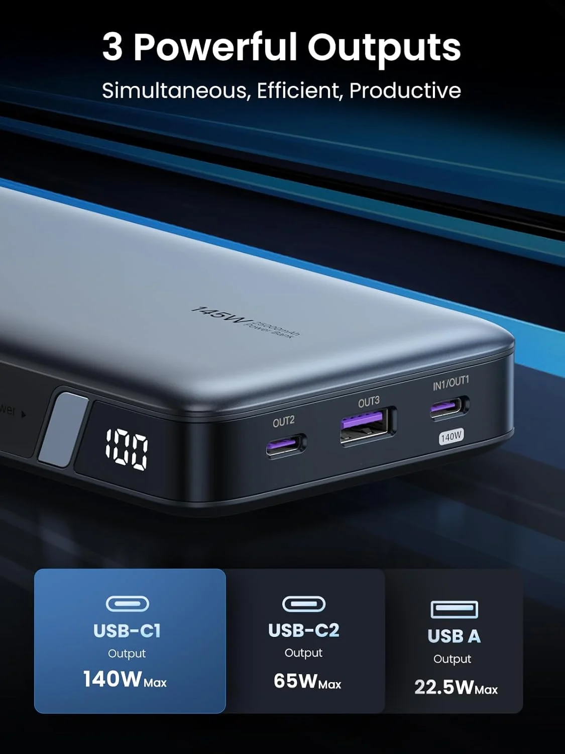 پاور بانک 25000mAh 145W UGREEN شارژر قابل حمل لپ تاپ با خروجی 3 پورت USB C شارژ سریع، بسته باتری نمایشگر دیجیتال هوشمند برای سری آیفون 17، سامسونگ S25U، مک بوک، دل، آیپد، ایرپاد و غیره پاور بانک 25000mAh 145W UGREEN شارژر قابل حمل لپ تاپ با خروجی 3 پورت USB C شارژ سریع، بسته باتری نمایشگر دیجیتال هوشمند برای سری آیفون 17، سامسونگ S25U، مک بوک، دل، آیپد، ایرپاد و غیره
