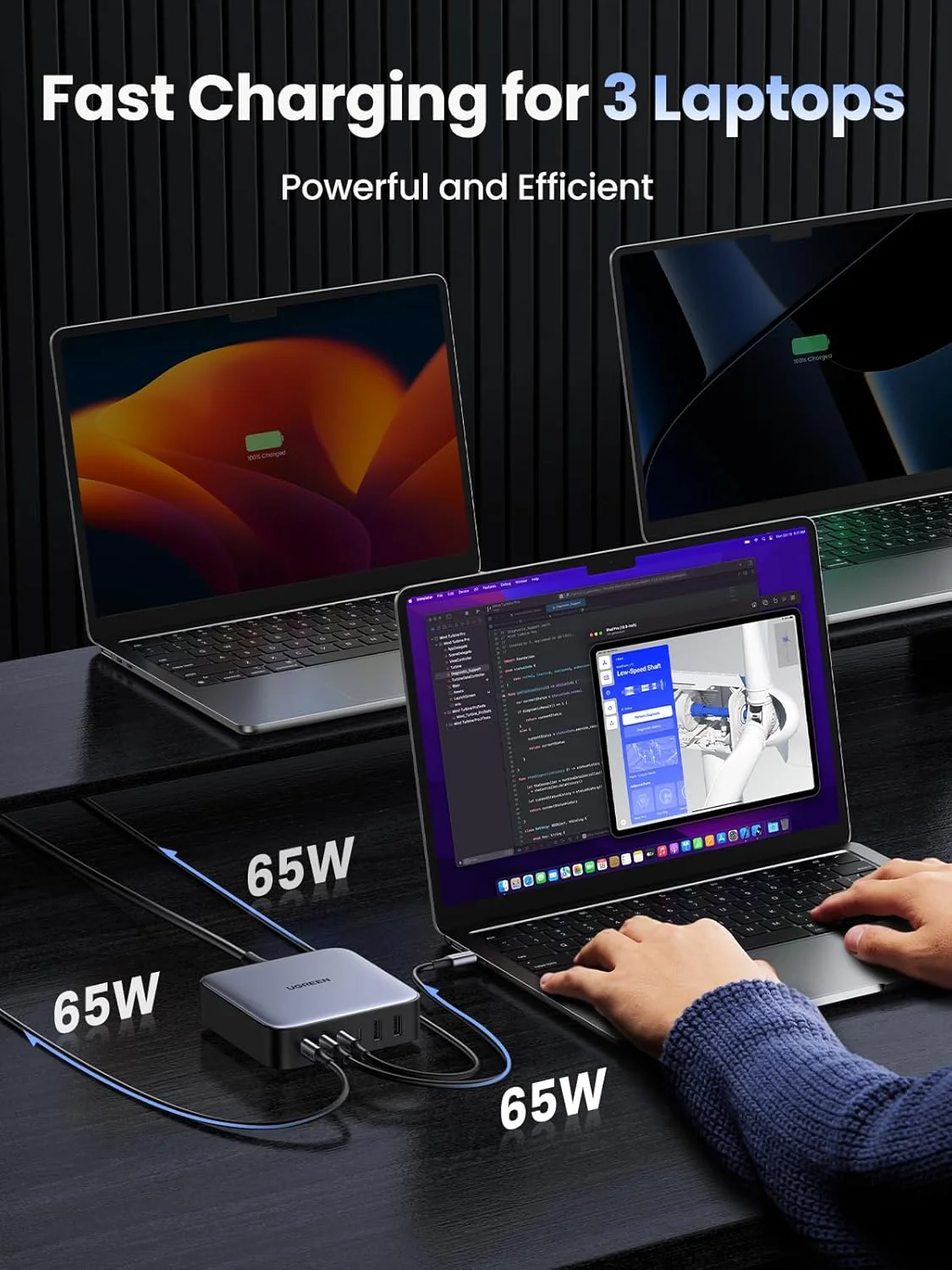 ایستگاه شارژ USB C چهار پورت 100 واتی UGREEN Nexode، آداپتور شارژ سریع GaN برای لپ تاپ با محافظت چندگانه، شارژر پایه رومیزی پایدار برای MacBook Air/iPhone 17 Pro Max/Samsung S25/24U (دوشاخه 2 متری UK)