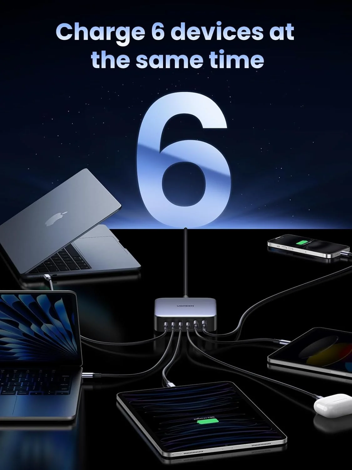 ایستگاه شارژ USB C چهار پورت 100 واتی UGREEN Nexode، آداپتور شارژ سریع GaN برای لپ تاپ با محافظت چندگانه، شارژر پایه رومیزی پایدار برای MacBook Air/iPhone 17 Pro Max/Samsung S25/24U (دوشاخه 2 متری UK)