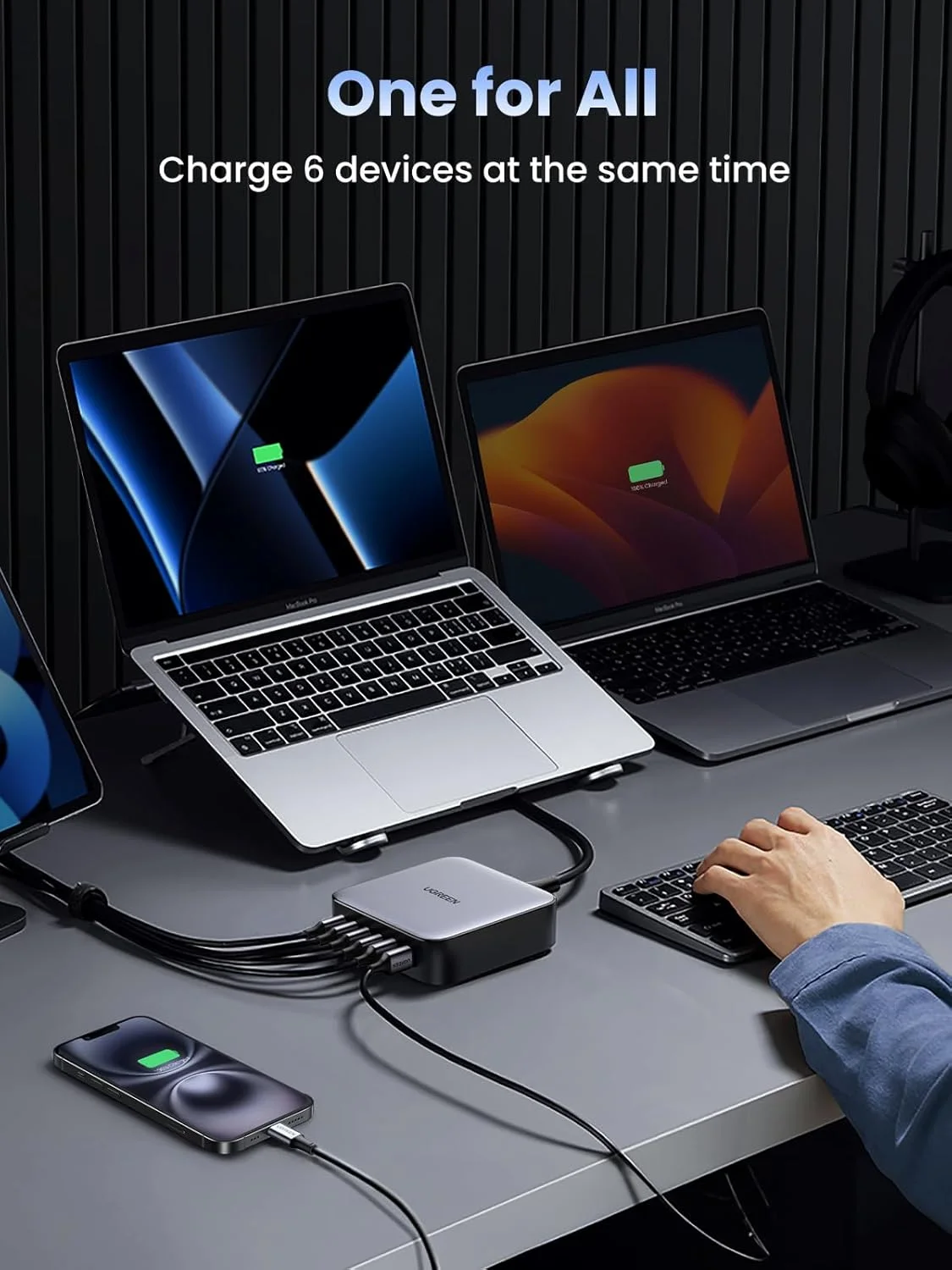ایستگاه شارژ USB C چهار پورت 100 واتی UGREEN Nexode، آداپتور شارژ سریع GaN برای لپ تاپ با محافظت چندگانه، شارژر پایه رومیزی پایدار برای MacBook Air/iPhone 17 Pro Max/Samsung S25/24U (دوشاخه 2 متری UK)