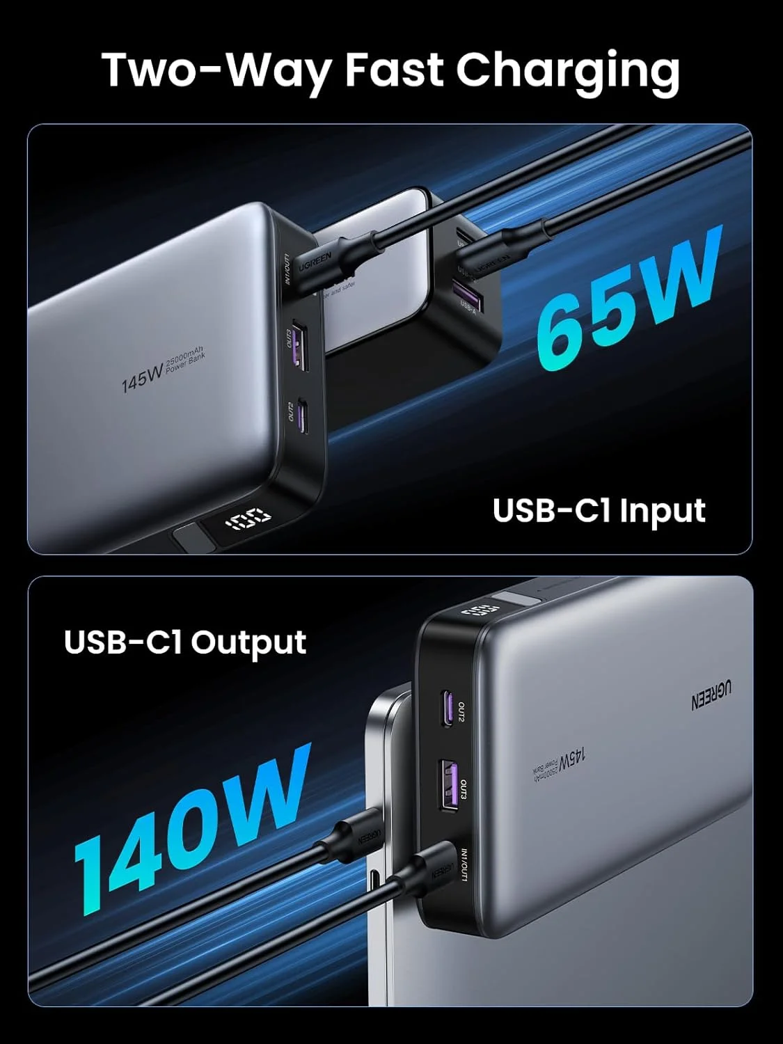 پاور بانک 25000mAh 145W UGREEN شارژر قابل حمل لپ تاپ با خروجی 3 پورت USB C شارژ سریع، بسته باتری نمایشگر دیجیتال هوشمند برای سری آیفون 17، سامسونگ S25U، مک بوک، دل، آیپد، ایرپاد و غیره پاور بانک 25000mAh 145W UGREEN شارژر قابل حمل لپ تاپ با خروجی 3 پورت USB C شارژ سریع، بسته باتری نمایشگر دیجیتال هوشمند برای سری آیفون 17، سامسونگ S25U، مک بوک، دل، آیپد، ایرپاد و غیره