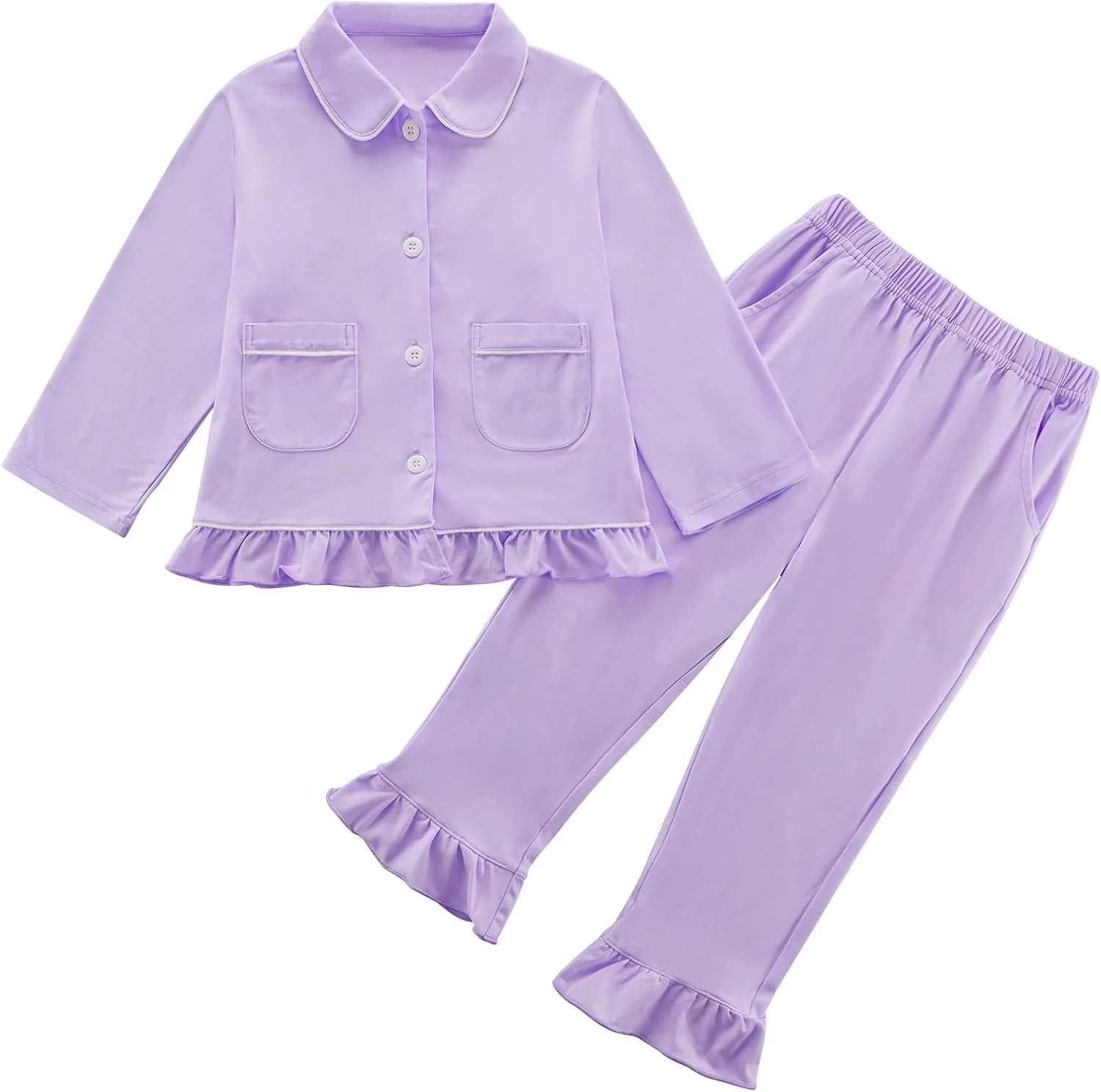 ست پیژامه دخترانه دکمه دار آستین بلند لباس خواب لباس راحتی مناسب دختران کوچک 18-24 ماه 2T 3T 4T 5T 5-6 سال ست پیژامه دخترانه دکمه دار آستین بلند لباس خواب لباس راحتی مناسب دختران کوچک 18-24 ماه 2T 3T 4T 5T 5-6 سال