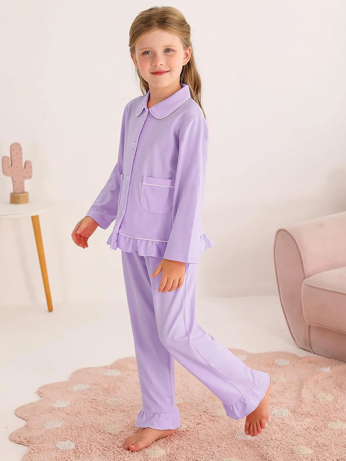 ست پیژامه دخترانه دکمه دار آستین بلند لباس خواب لباس راحتی مناسب دختران کوچک 18-24 ماه 2T 3T 4T 5T 5-6 سال ست پیژامه دخترانه دکمه دار آستین بلند لباس خواب لباس راحتی مناسب دختران کوچک 18-24 ماه 2T 3T 4T 5T 5-6 سال