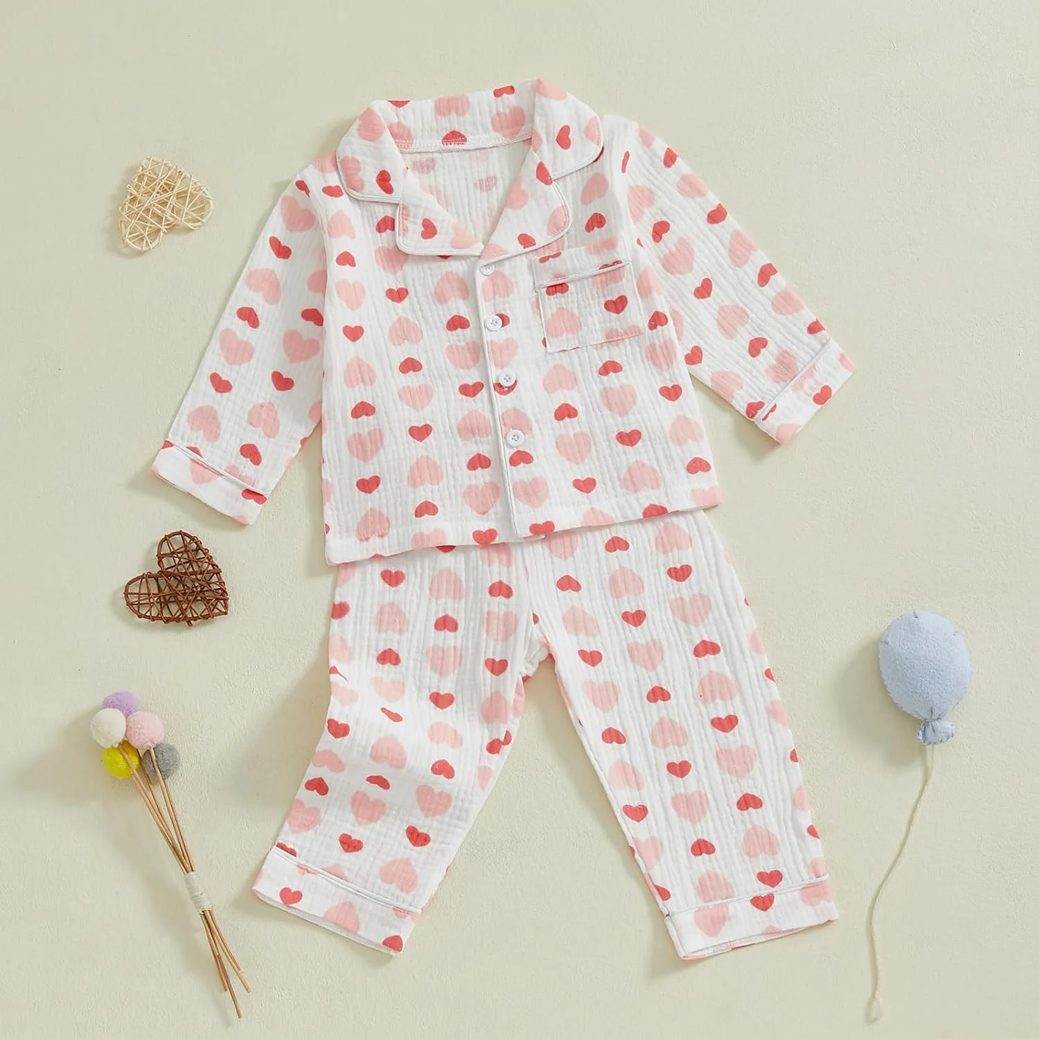 ست لباس خواب ولنتاین Nokpsedcb برای پسران و دختران نوپا، پیراهن آستین بلند با طرح قلب زیبا و شلوار الاستیک، لباس راحتی ست لباس خواب ولنتاین Nokpsedcb برای پسران و دختران نوپا، پیراهن آستین بلند با طرح قلب زیبا و شلوار الاستیک، لباس راحتی