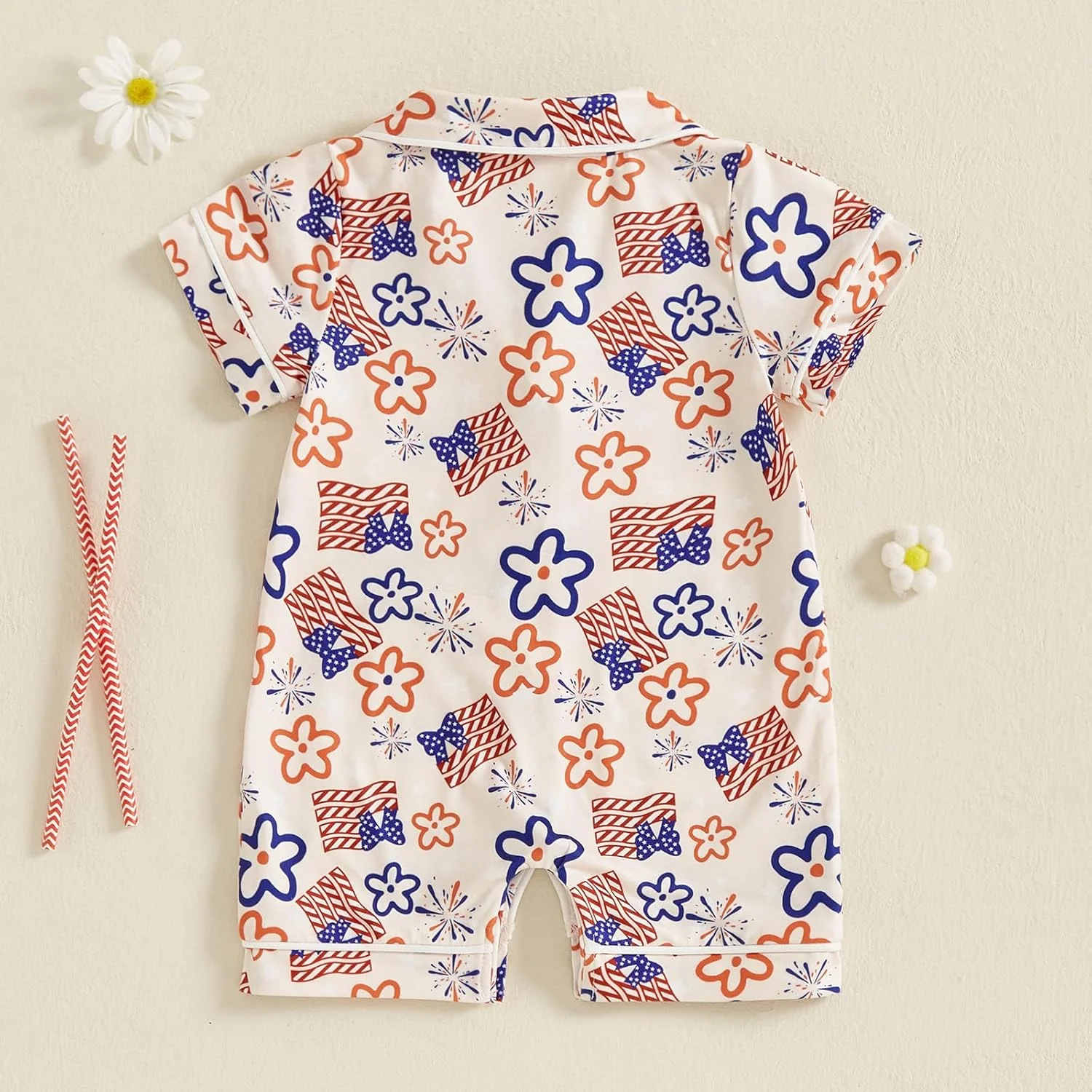 لباس خواب نوزادی تابستانی پسرانه دخترانه دکمه دار رامپر لباس خواب یک تکه نوزاد