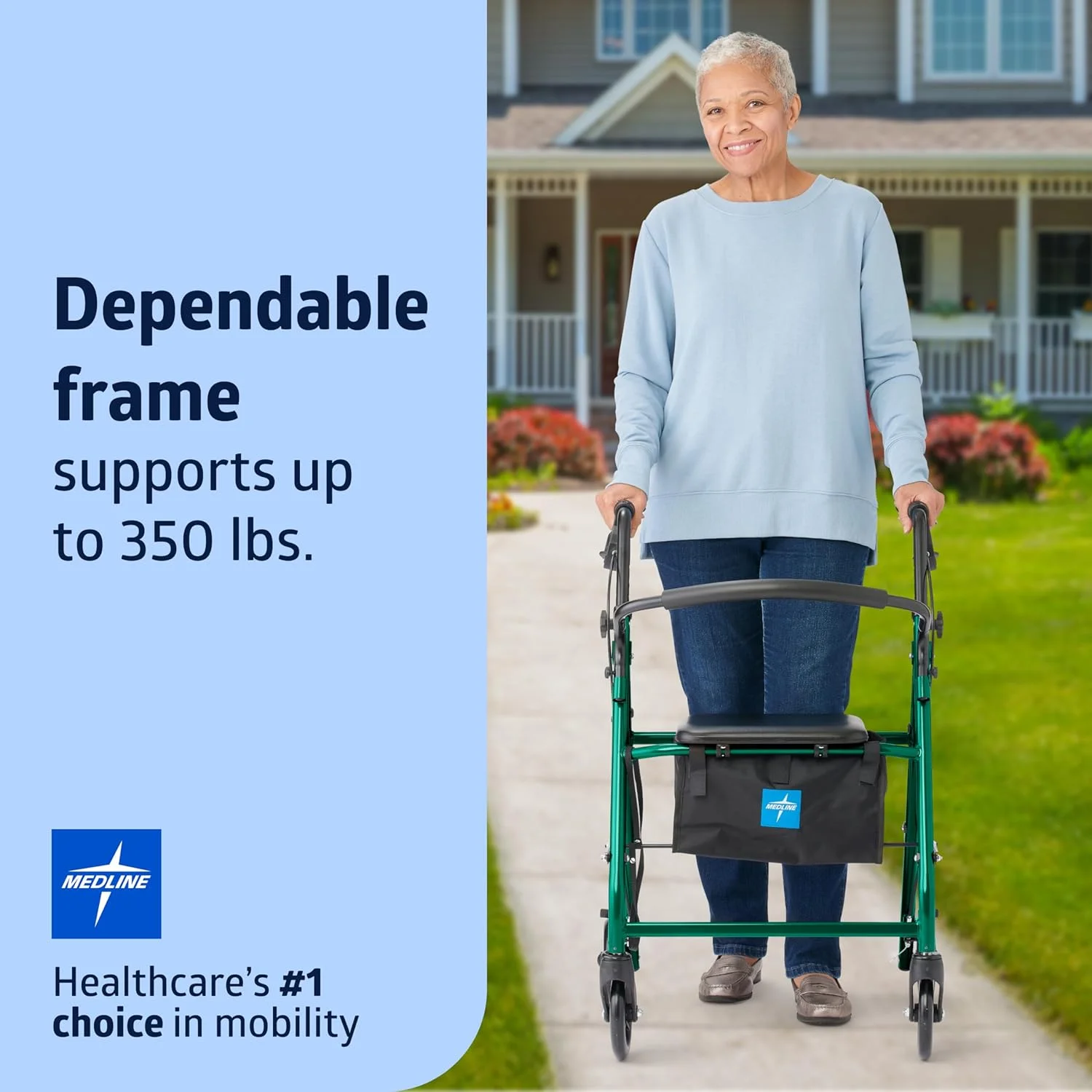 رولیتور فولادی پایه Medline با چرخ های 6 اینچی، سبز