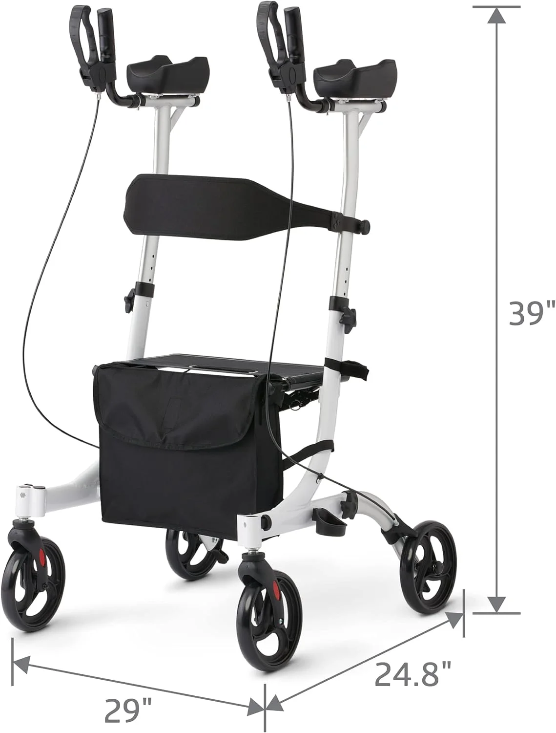 واکر رولیتور ایستاده Medline با تکیه‌گاه آرنجی پددار، واکرهای ایستاده برای سالمندان، چرخ‌های 7.5 اینچی، ارتفاع قابل تنظیم، کیف نگهداری، ظرفیت وزنی 300 پوند، قاب سفید