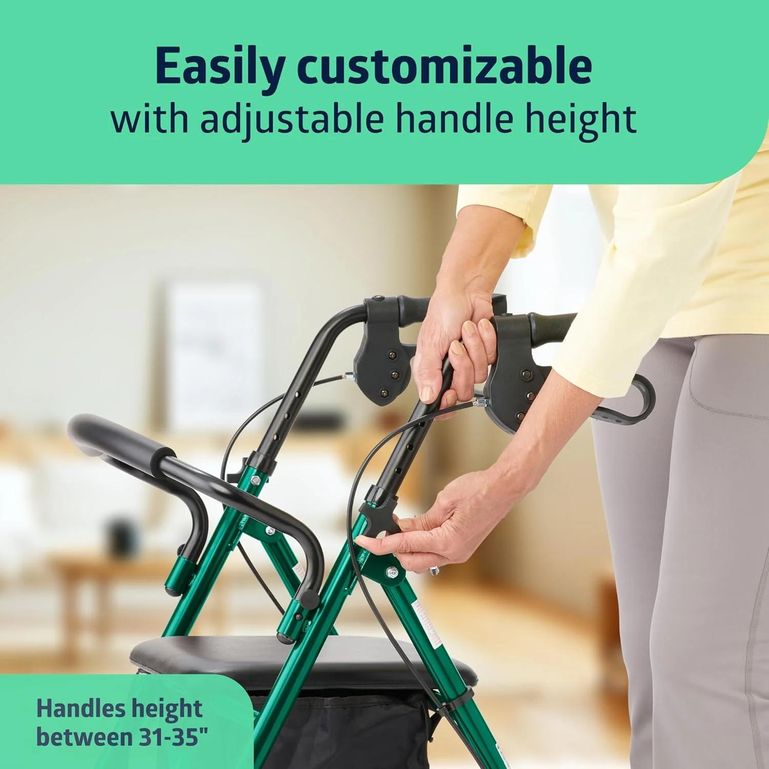 رولیتور فولادی پایه Medline با چرخ های 6 اینچی، سبز