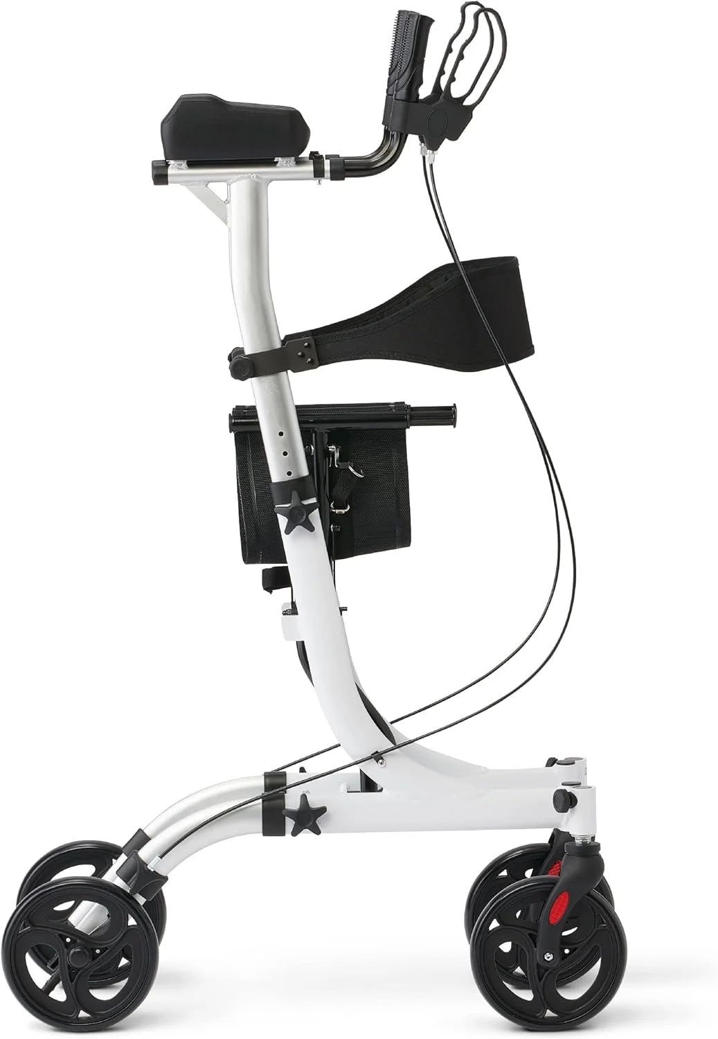 واکر رولیتور ایستاده Medline با تکیه‌گاه آرنجی پددار، واکرهای ایستاده برای سالمندان، چرخ‌های 7.5 اینچی، ارتفاع قابل تنظیم، کیف نگهداری، ظرفیت وزنی 300 پوند، قاب سفید