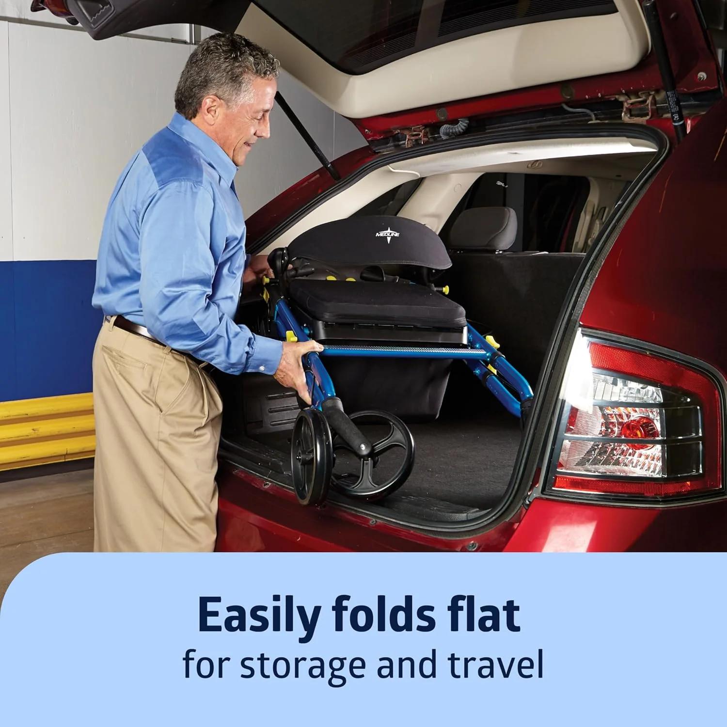 واکر رولیتور تاشو مدلاین مدل Premium Empower با صندلی و چرخ‌های 8 اینچی، آبی