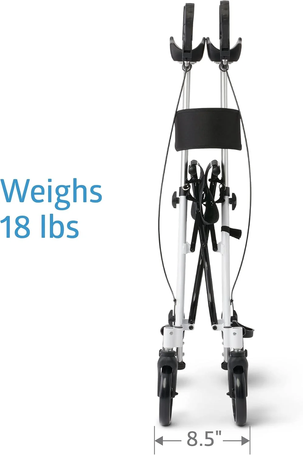 واکر رولیتور ایستاده Medline با تکیه‌گاه آرنجی پددار، واکرهای ایستاده برای سالمندان، چرخ‌های 7.5 اینچی، ارتفاع قابل تنظیم، کیف نگهداری، ظرفیت وزنی 300 پوند، قاب سفید