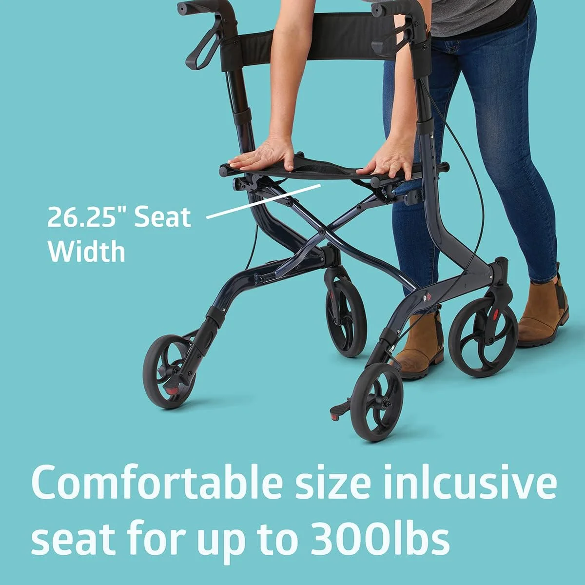 رولیتور تاشو آلومینیومی سبک اروپایی Medline با پشتی، ظرفیت 300 پوند، سرمه ای - برای آسیب های پا و ساق پا و بعد از جراحی، 1 عدد