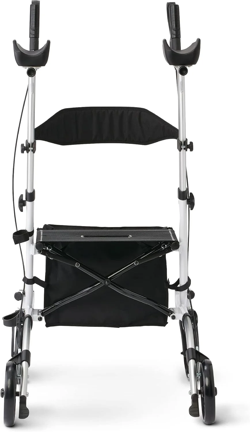 واکر رولیتور ایستاده Medline با تکیه‌گاه آرنجی پددار، واکرهای ایستاده برای سالمندان، چرخ‌های 7.5 اینچی، ارتفاع قابل تنظیم، کیف نگهداری، ظرفیت وزنی 300 پوند، قاب سفید