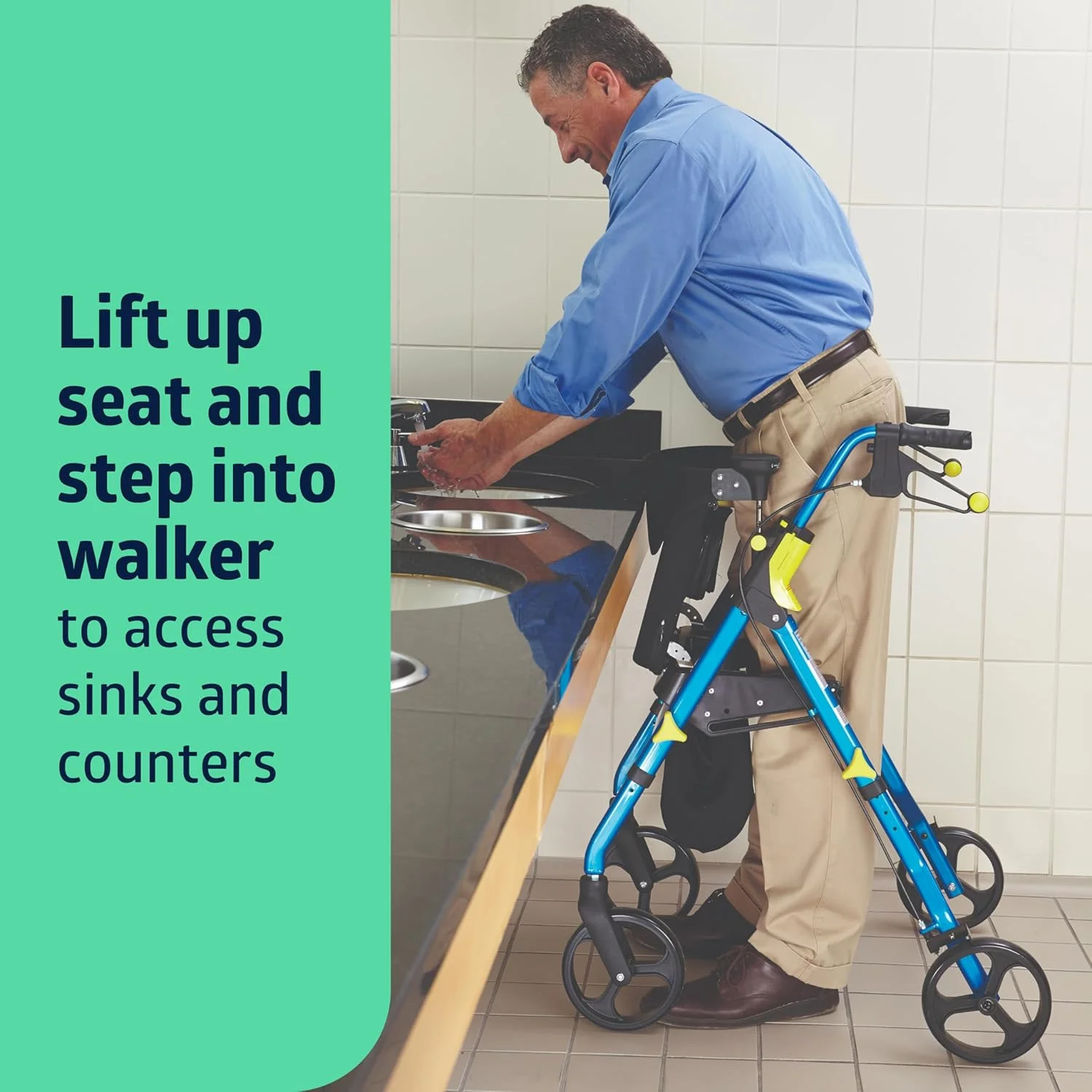 واکر رولیتور تاشو مدلاین مدل Premium Empower با صندلی و چرخ‌های 8 اینچی، آبی