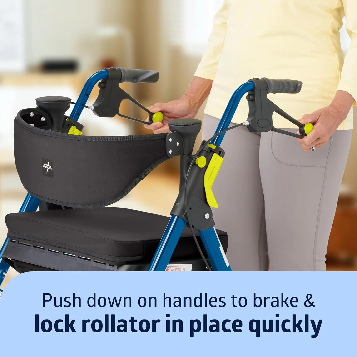 واکر رولیتور تاشو مدلاین مدل Premium Empower با صندلی و چرخ‌های 8 اینچی، آبی