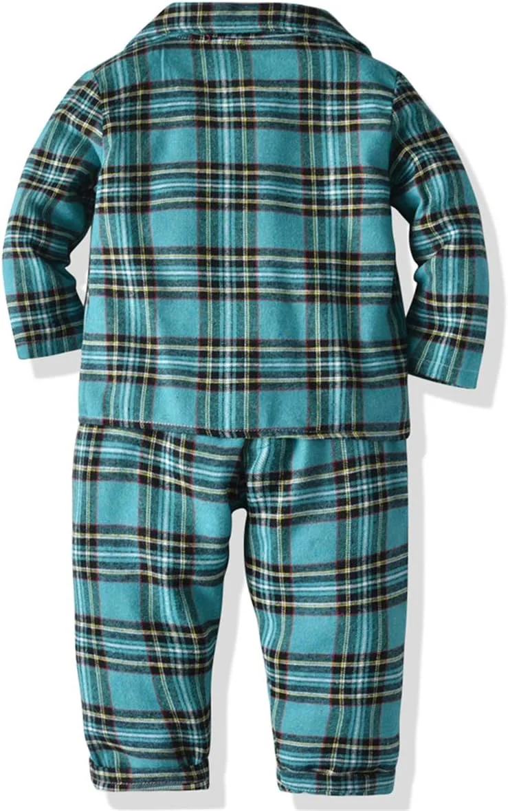 ست پیژامه چهارخانه بچگانه Schbbbta، لباس خواب دکمه دار دو تکه پسرانه/دخترانه، سبز، 18-24 ماهگی = تگ 100 ست پیژامه چهارخانه بچگانه Schbbbta، لباس خواب دکمه دار دو تکه پسرانه/دخترانه، سبز، 18-24 ماهگی = تگ 100