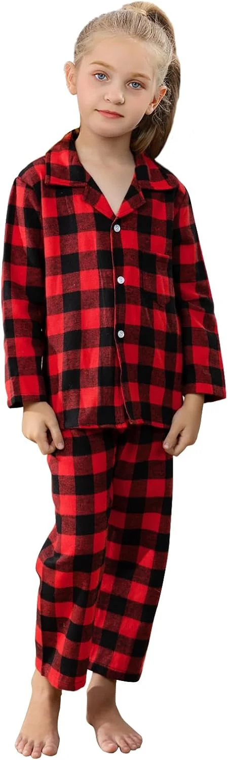QZH.DUAO ست لباس خواب و راحتی شطرنجی 2 تکه پسرانه و دخترانه، مشکی قرمز، 2-3 سال = برچسب 100A