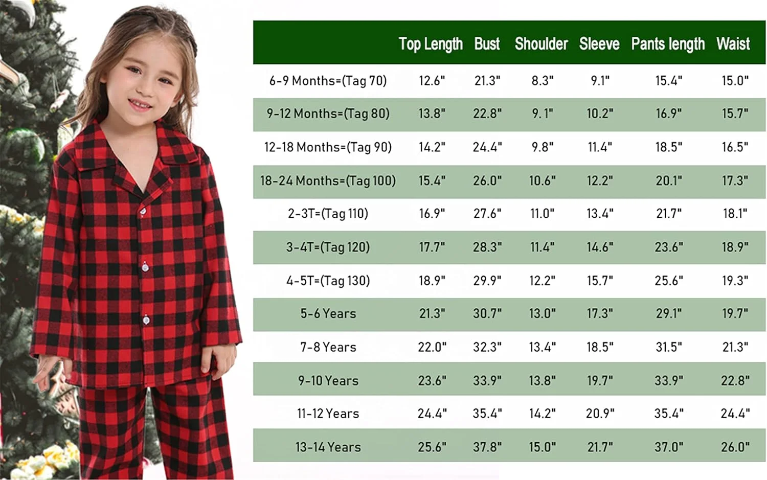 ست پیژامه چهارخانه بچگانه Schbbbta، لباس خواب دکمه دار دو تکه پسرانه/دخترانه، سبز، 18-24 ماهگی = تگ 100 ست پیژامه چهارخانه بچگانه Schbbbta، لباس خواب دکمه دار دو تکه پسرانه/دخترانه، سبز، 18-24 ماهگی = تگ 100