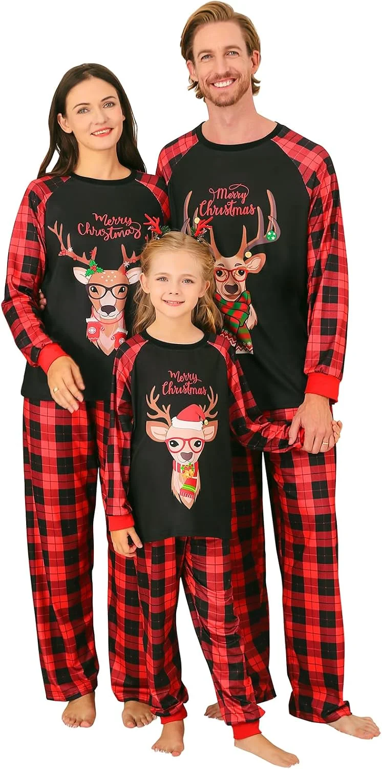 Weixinbuy ست لباس خواب کریسمس ست های هماهنگ تاپ طرح دار خنده دار شلوار چهارخانه لباس راحتی Pjs برای مردان و زنان Weixinbuy ست لباس خواب کریسمس ست های هماهنگ تاپ طرح دار خنده دار شلوار چهارخانه لباس راحتی Pjs برای مردان و زنان
