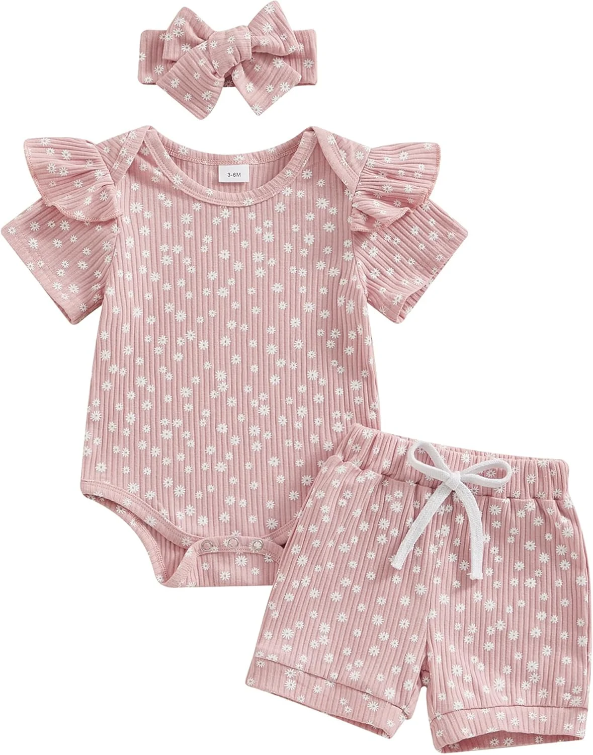 ست لباس تابستانی نوزاد دخترانه ZZLBUF شامل رامپر آستین کوتاه طرح گلدار، شورت و هدبند 3 تکه، مناسب 0 تا 18 ماه ست لباس تابستانی نوزاد دخترانه ZZLBUF شامل رامپر آستین کوتاه طرح گلدار، شورت و هدبند 3 تکه، مناسب 0 تا 18 ماه