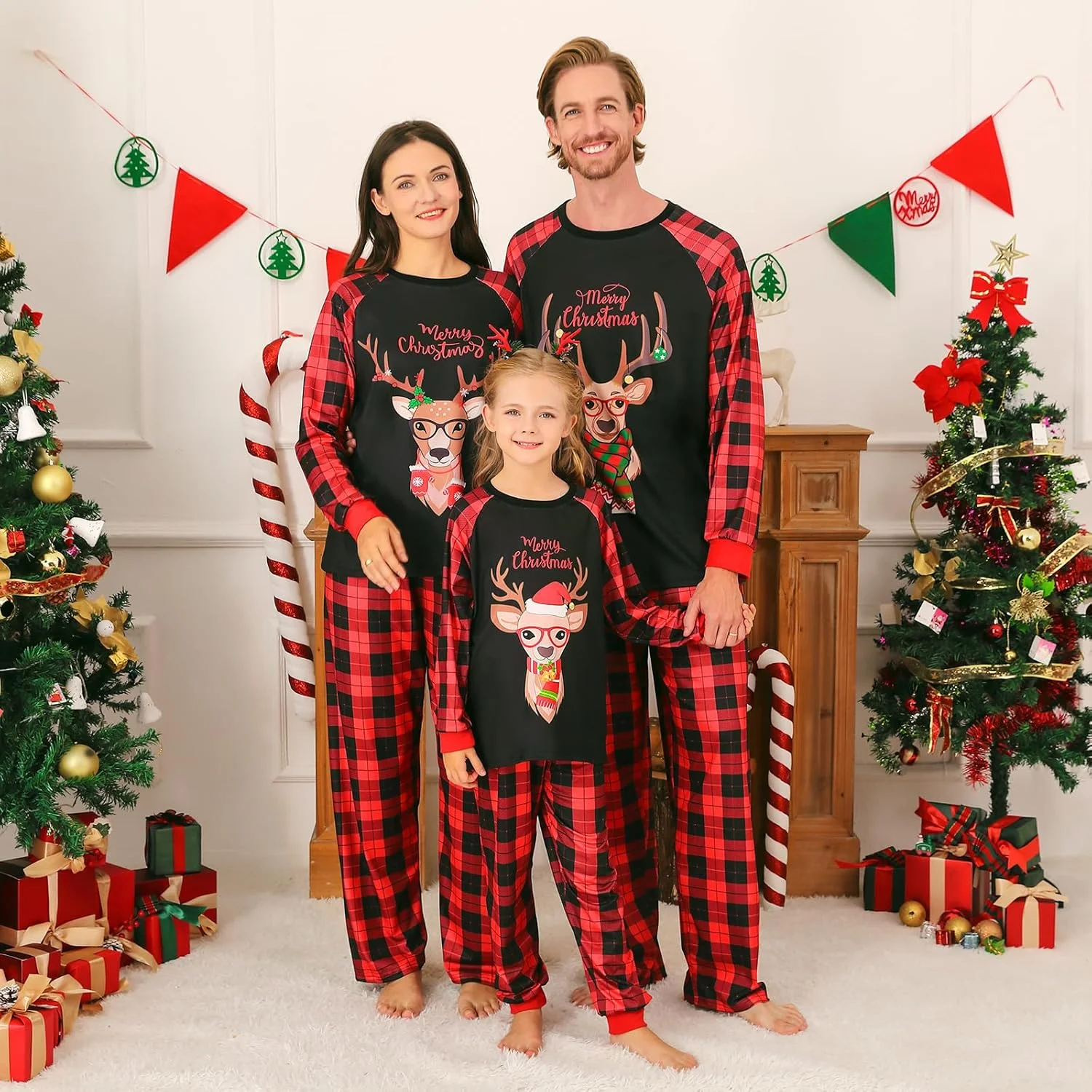 Weixinbuy ست لباس خواب کریسمس ست های هماهنگ تاپ طرح دار خنده دار شلوار چهارخانه لباس راحتی Pjs برای مردان و زنان Weixinbuy ست لباس خواب کریسمس ست های هماهنگ تاپ طرح دار خنده دار شلوار چهارخانه لباس راحتی Pjs برای مردان و زنان