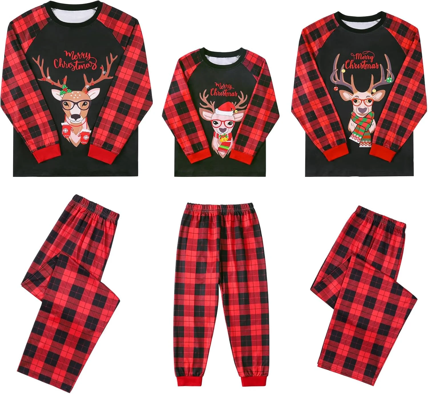 Weixinbuy ست لباس خواب کریسمس ست های هماهنگ تاپ طرح دار خنده دار شلوار چهارخانه لباس راحتی Pjs برای مردان و زنان Weixinbuy ست لباس خواب کریسمس ست های هماهنگ تاپ طرح دار خنده دار شلوار چهارخانه لباس راحتی Pjs برای مردان و زنان