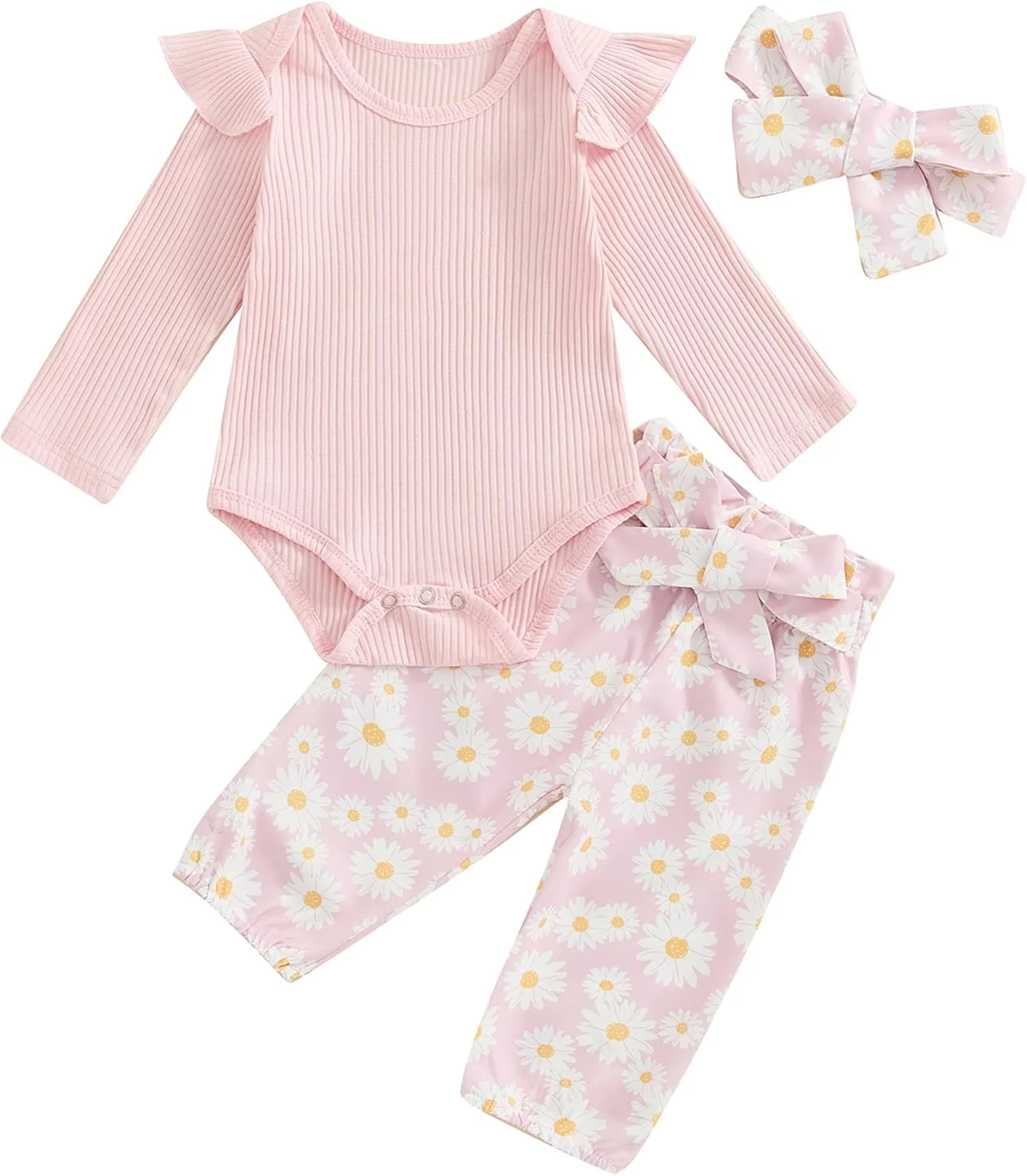 ست لباس نوزادی دخترانه ZZLBUF، رامپر آستین بلند کبریتی، شلوار طرح گل و تل سر، لباس 3 تکه مناسب پاییز ست لباس نوزادی دخترانه ZZLBUF، رامپر آستین بلند کبریتی، شلوار طرح گل و تل سر، لباس 3 تکه مناسب پاییز