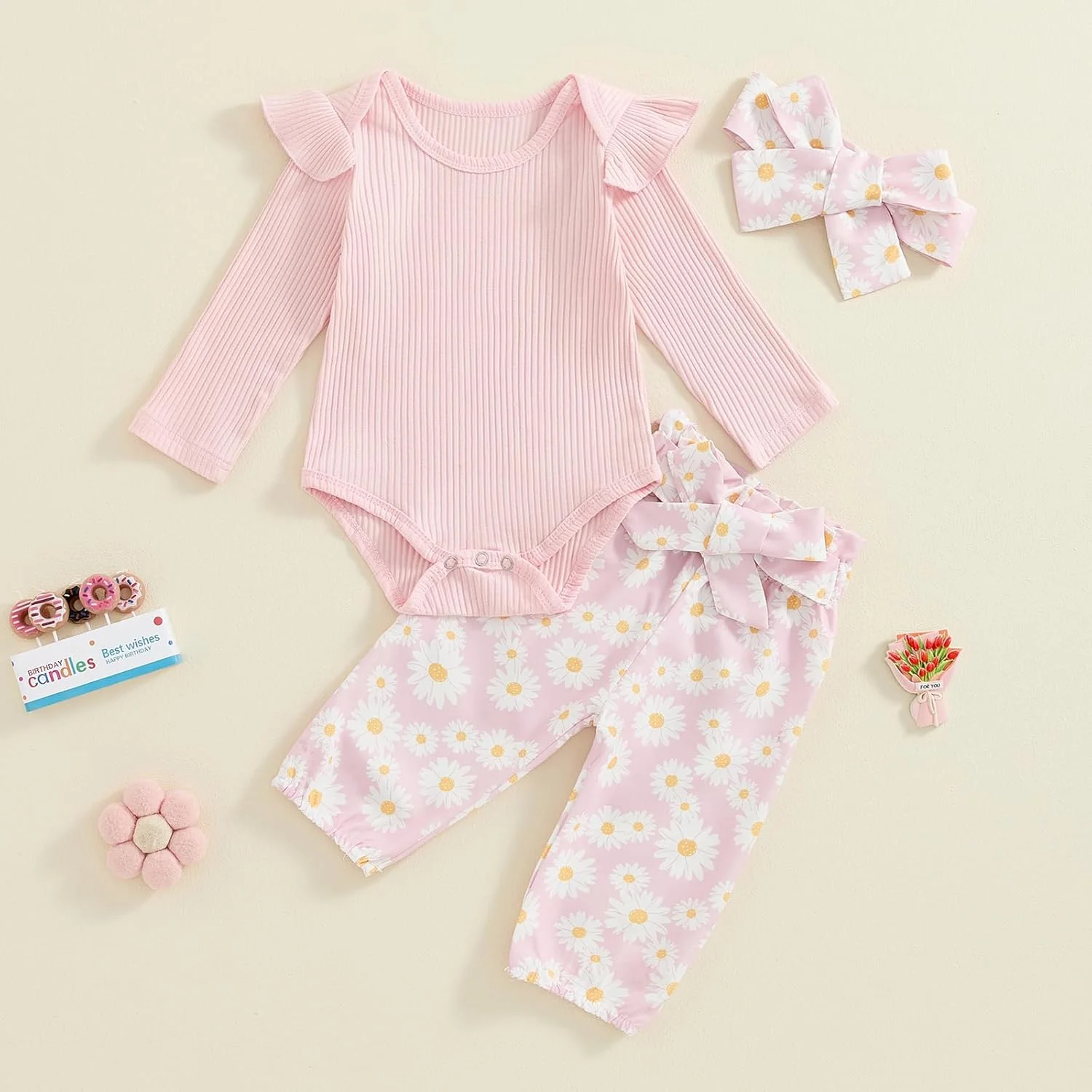 ست لباس نوزادی دخترانه ZZLBUF، رامپر آستین بلند کبریتی، شلوار طرح گل و تل سر، لباس 3 تکه مناسب پاییز ست لباس نوزادی دخترانه ZZLBUF، رامپر آستین بلند کبریتی، شلوار طرح گل و تل سر، لباس 3 تکه مناسب پاییز