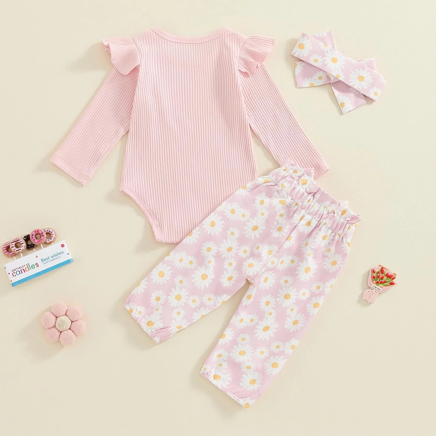 ست لباس نوزادی دخترانه ZZLBUF، رامپر آستین بلند کبریتی، شلوار طرح گل و تل سر، لباس 3 تکه مناسب پاییز ست لباس نوزادی دخترانه ZZLBUF، رامپر آستین بلند کبریتی، شلوار طرح گل و تل سر، لباس 3 تکه مناسب پاییز