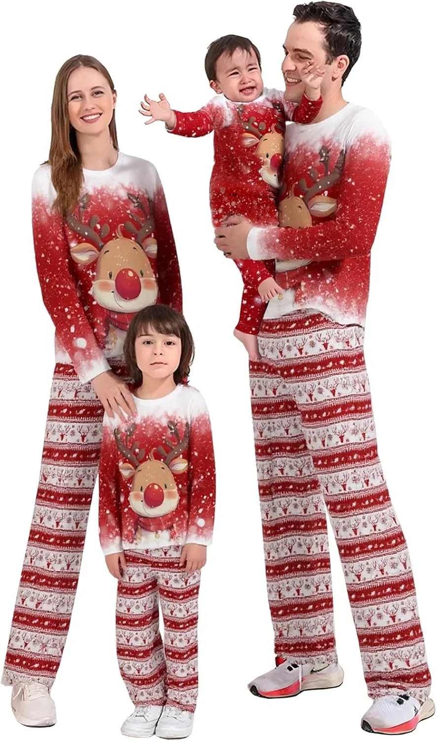 ست لباس خواب کریسمس خانوادگی WUDEUI، لباس خواب آستین بلند، لباس راحتی تعطیلات کریسمس با جیب ست لباس خواب کریسمس خانوادگی WUDEUI، لباس خواب آستین بلند، لباس راحتی تعطیلات کریسمس با جیب