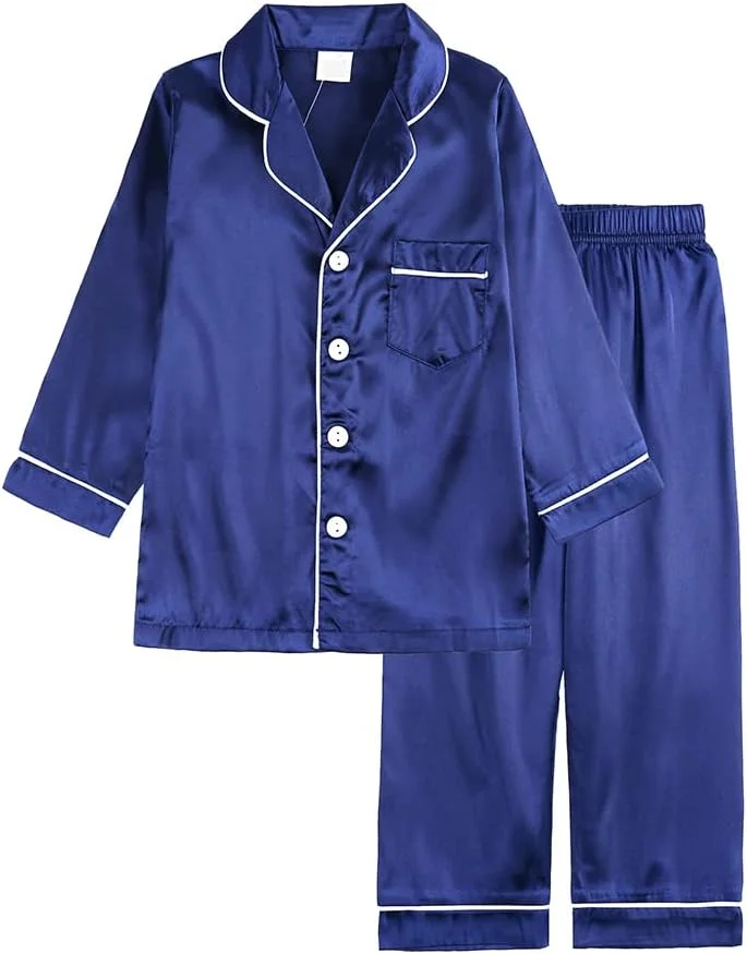 ست پیژامه ساتن ژله ای Verve برای کودکان، نوزادان، دختران و پسران، پیراهن آستین بلند دکمه دار + شلوار، لباس خواب ست پیژامه ساتن ژله ای Verve برای کودکان، نوزادان، دختران و پسران، پیراهن آستین بلند دکمه دار + شلوار، لباس خواب