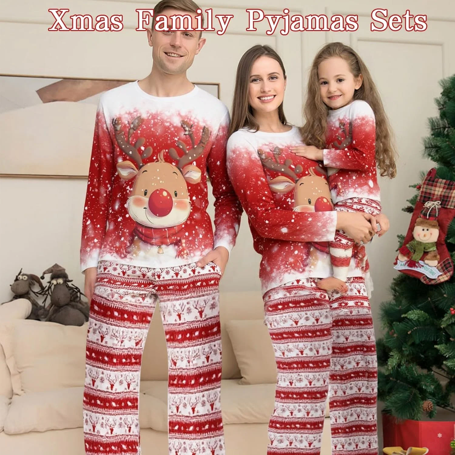 ست لباس خواب کریسمس خانوادگی WUDEUI، لباس خواب آستین بلند، لباس راحتی تعطیلات کریسمس با جیب ست لباس خواب کریسمس خانوادگی WUDEUI، لباس خواب آستین بلند، لباس راحتی تعطیلات کریسمس با جیب