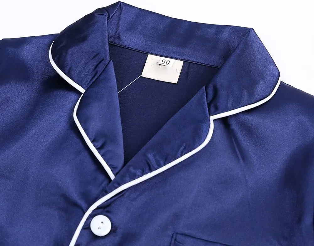 ست پیژامه ساتن ژله ای Verve برای کودکان، نوزادان، دختران و پسران، پیراهن آستین بلند دکمه دار + شلوار، لباس خواب ست پیژامه ساتن ژله ای Verve برای کودکان، نوزادان، دختران و پسران، پیراهن آستین بلند دکمه دار + شلوار، لباس خواب