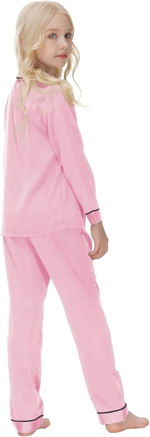 ست پیژامه ساتن بچه گانه Verve Jelly، مناسب دختران و پسران نوپا، شامل بلوز آستین بلند دکمه دار و شلوار بلند، لباس خواب ست پیژامه ساتن بچه گانه Verve Jelly، مناسب دختران و پسران نوپا، شامل بلوز آستین بلند دکمه دار و شلوار بلند، لباس خواب