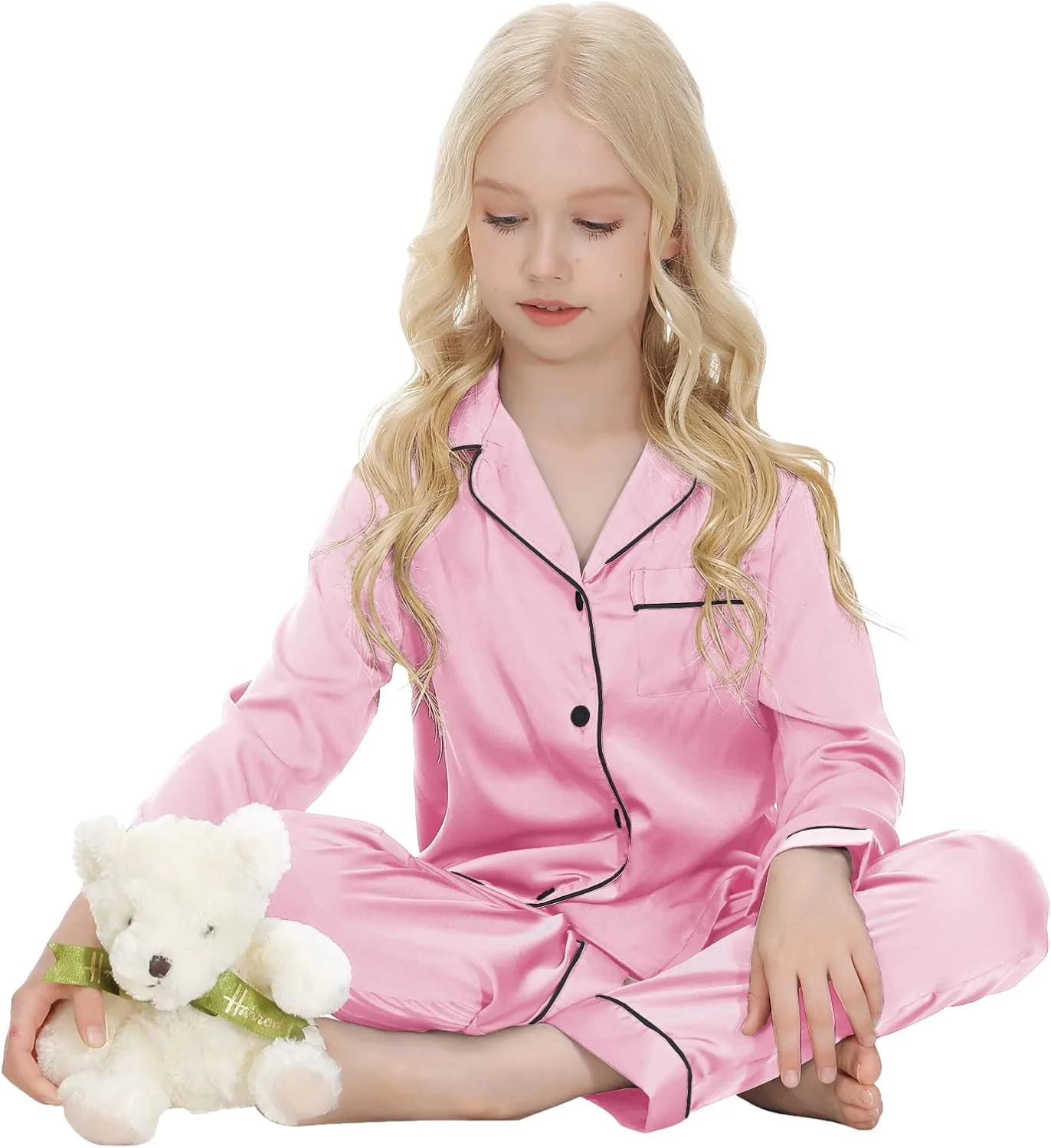 ست پیژامه ساتن بچه گانه Verve Jelly، مناسب دختران و پسران نوپا، شامل بلوز آستین بلند دکمه دار و شلوار بلند، لباس خواب ست پیژامه ساتن بچه گانه Verve Jelly، مناسب دختران و پسران نوپا، شامل بلوز آستین بلند دکمه دار و شلوار بلند، لباس خواب