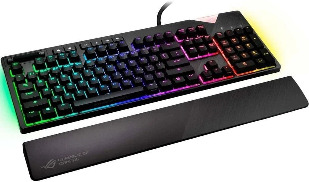 کیبورد گیمینگ مکانیکی ایسوس ROG Strix Flare با نورپردازی Aura Sync RGB (Cherry MX Brown)، سوییچ‌های Cherry MX Brown، نشان قابل تنظیم، USB Pass Through و کنترل‌های رسانه