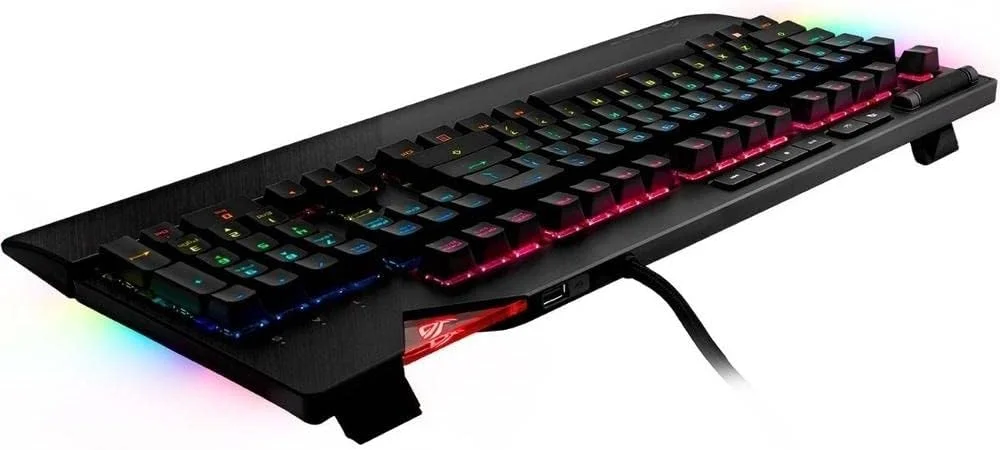 کیبورد گیمینگ مکانیکی ایسوس ROG Strix Flare با نورپردازی Aura Sync RGB (Cherry MX Brown)، سوییچ‌های Cherry MX Brown، نشان قابل تنظیم، USB Pass Through و کنترل‌های رسانه