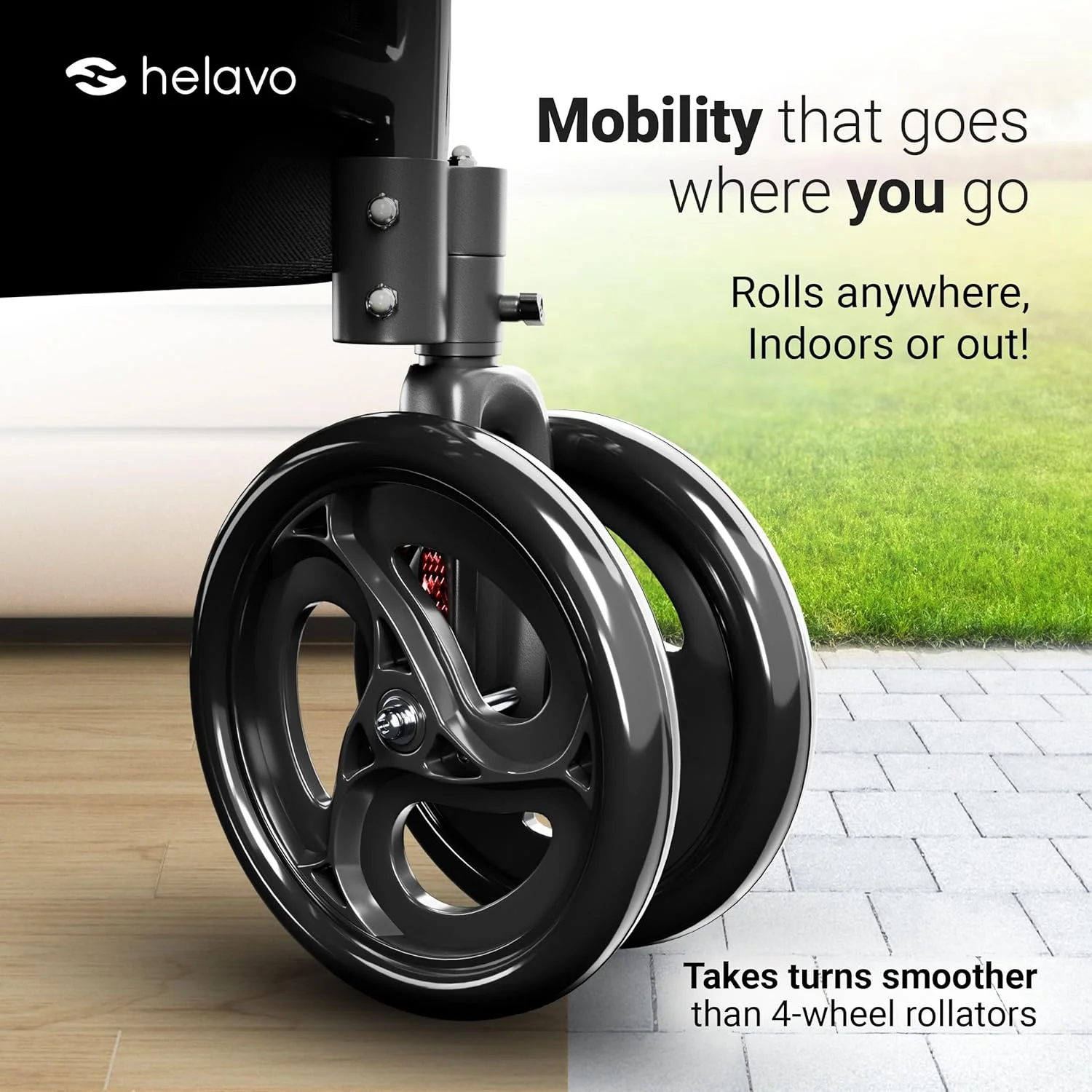 واکر رولیتور 3 چرخ Helavo برای سالمندان، چرخ های 8 اینچی - واکر تاشو فوق العاده سبک و باریک برای فضاهای کوچک، کمک حرکتی آلومینیومی سه چرخ با دسته های قابل تنظیم ارتفاع، مشکی