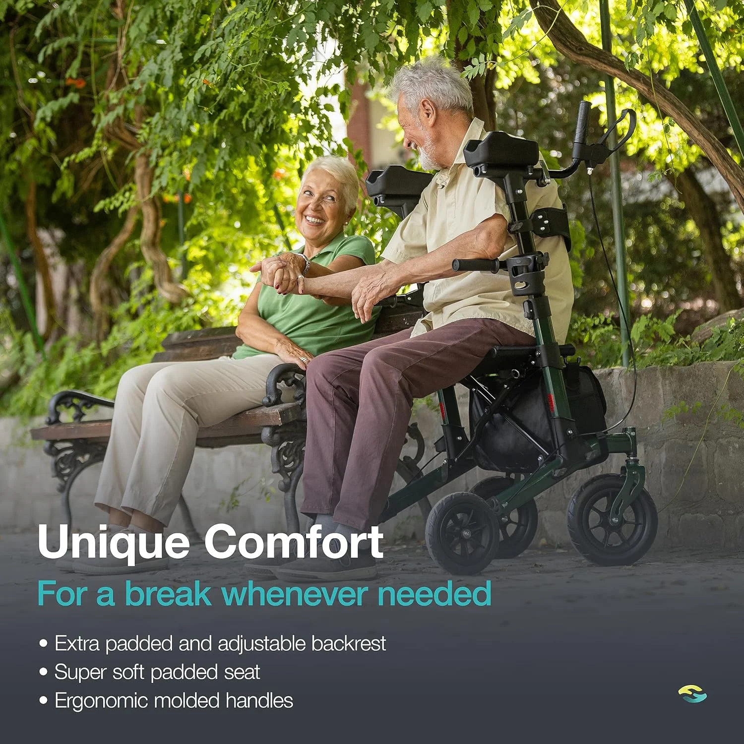 واکر ایستاده تمام زمینی Helavo با لاستیک های لاستیکی جامد بدون پنچری - واکر ایستاده فضای باز برای سالمندان - رولیتور ایستاده بلند با صندلی