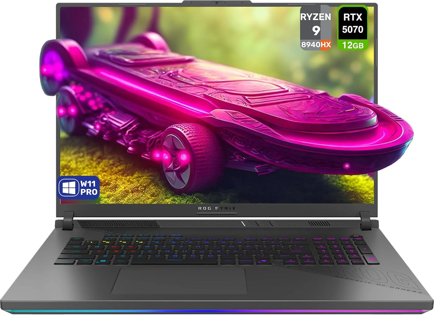 لپ تاپ گیمینگ ایسوس ROG Strix G18، AMD Ryzen 9-8940HX، رم 64 گیگابایتی DDR5، SSD 2 ترابایتی PCIe، نمایشگر 18 اینچی 2.5K (2560x1600) Nebula 240 هرتز، Nvidia G-Force RTX 5070، کیبورد RGB 4 ناحیه ای، W11 Pro، خاکستری Eclipse