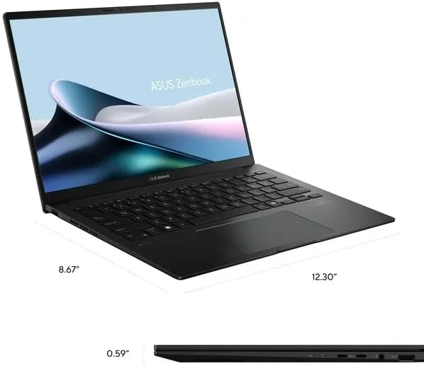 لپ تاپ 14 اینچی ASUS Zenbook، صفحه نمایش لمسی OLED WUXGA، پردازنده AMD Ryzen 7 8840HS هشت هسته ای، گرافیک AMD Radeon، رم 16 گیگابایتی LPDDR5، حافظه SSD 512 گیگابایتی، صفحه کلید با نور پس زمینه، Wi-Fi 6E، دوربین 1080p، ویندوز 11 هوم، همراه با USB 32 گیگابایتی COU