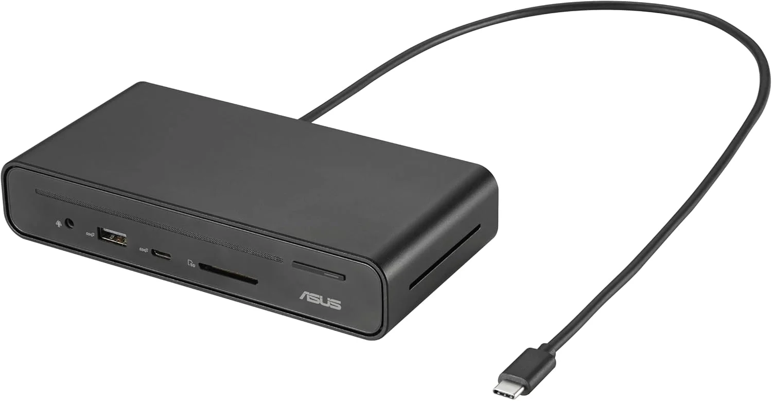 ایستگاه اتصال ایسوس DC300 - برای ماوس، کیبورد، مانیتور، نوت بوک - قابلیت شارژ - کارت خوان حافظه - SD - 150 وات - USB Type C - پشتیبانی از 3 نمایشگر - 4K - 3840 x 2160 - 6 پورت USB - 3 x