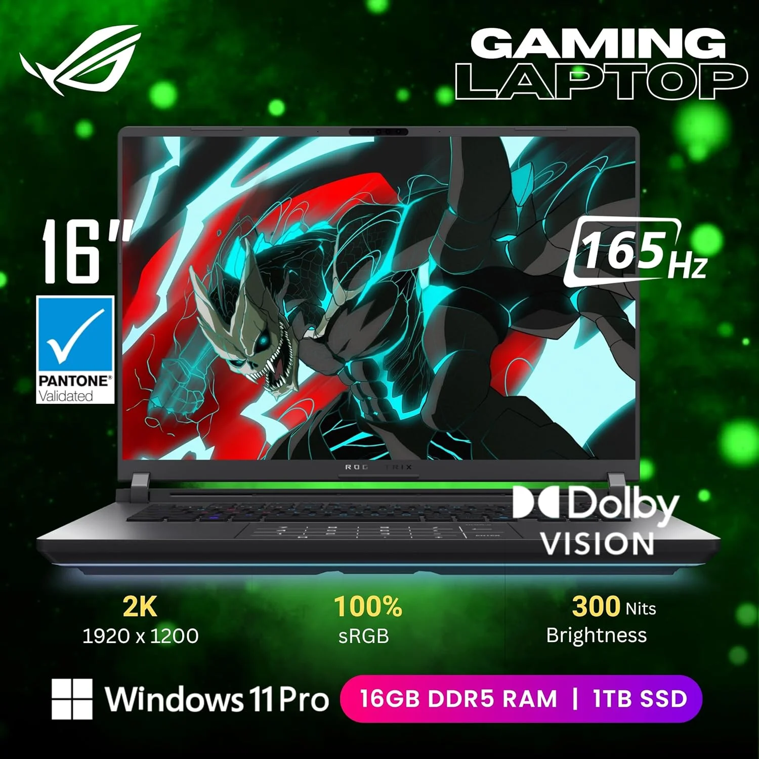 لپ تاپ گیمینگ ایسوس ROG Strix G16، صفحه نمایش 16 اینچی 165 هرتز 2K 3ms، پردازنده Core i7-14650HX (>i9-13900H)، کارت گرافیک INVIDIA GeForce RTX 5060، Copilot، کیبورد با نور پس زمینه RGB، Wi-Fi 7، ویندوز 11 پرو، مشکی (16 گیگابایت رم | 1 ترابایت SSD)
