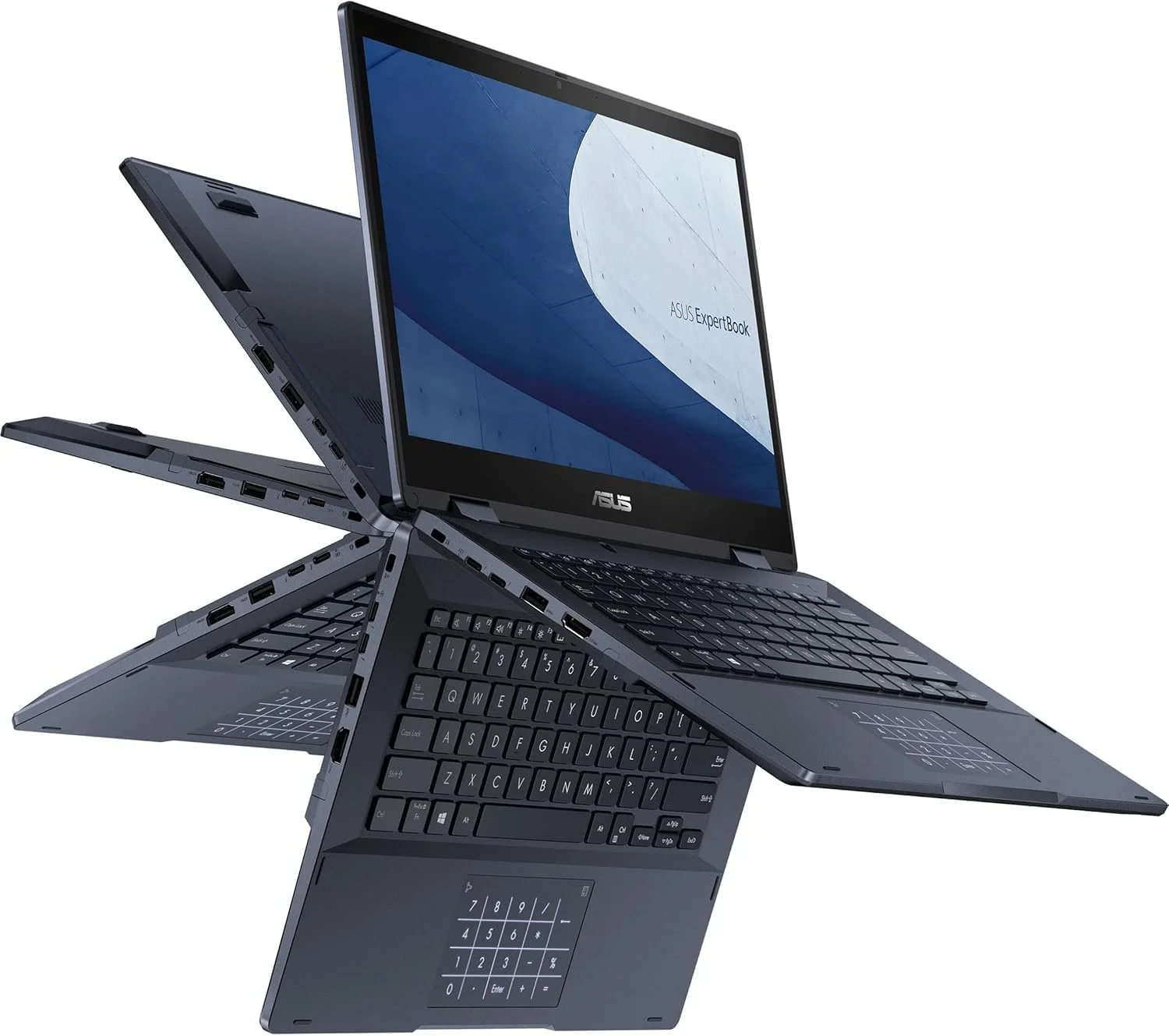 لپ تاپ 2 در 1 ایسوس ExpertBook B3 Flip، صفحه نمایش لمسی 14 اینچی FHD، پردازنده Intel Core i7-1355U، رم 16 گیگابایتی DDR4، حافظه SSD 512 گیگابایتی PCIe 4.0، گرافیک Iris Xe، صفحه کلید با نور پس زمینه، پشتیبانی از قلم