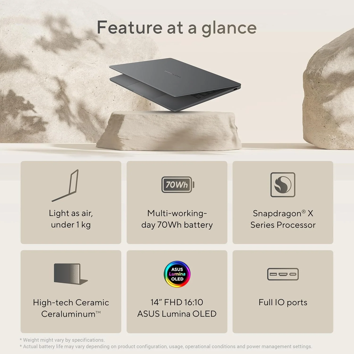 ایسوس Zenbook 14 UX3407RA-QD906W / Snapdragon® X Elite X1E 78 100 / 32 گیگابایت رم / 1 ترابایت SSD / 14 WUXGA (1920x1200) OLED / Windows 11 Home، صفحه کلید انگلیسی/عربی - Zabriskie Beige